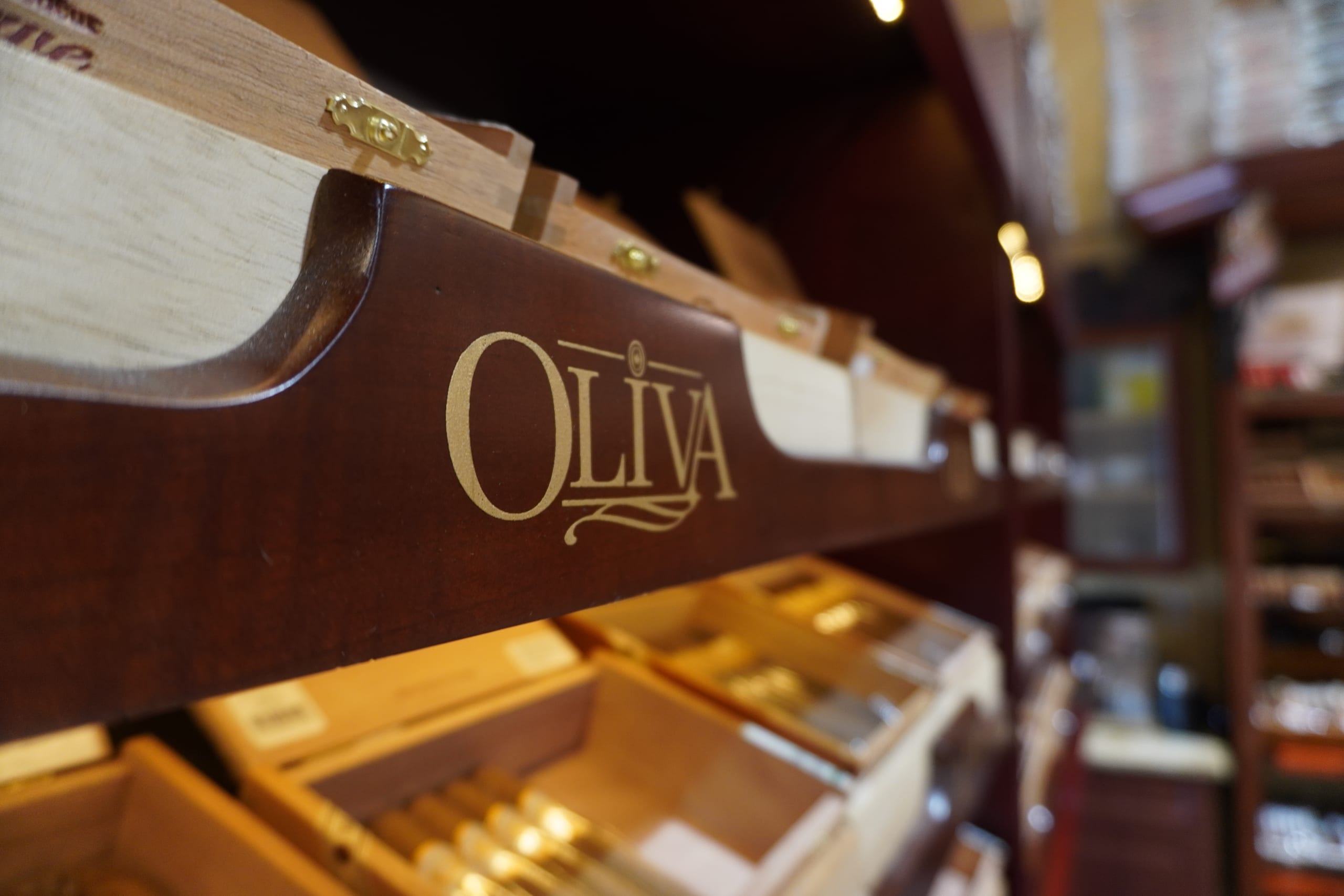 Oliva cigars on the shelf at Sabor Havana in Doral, Miami