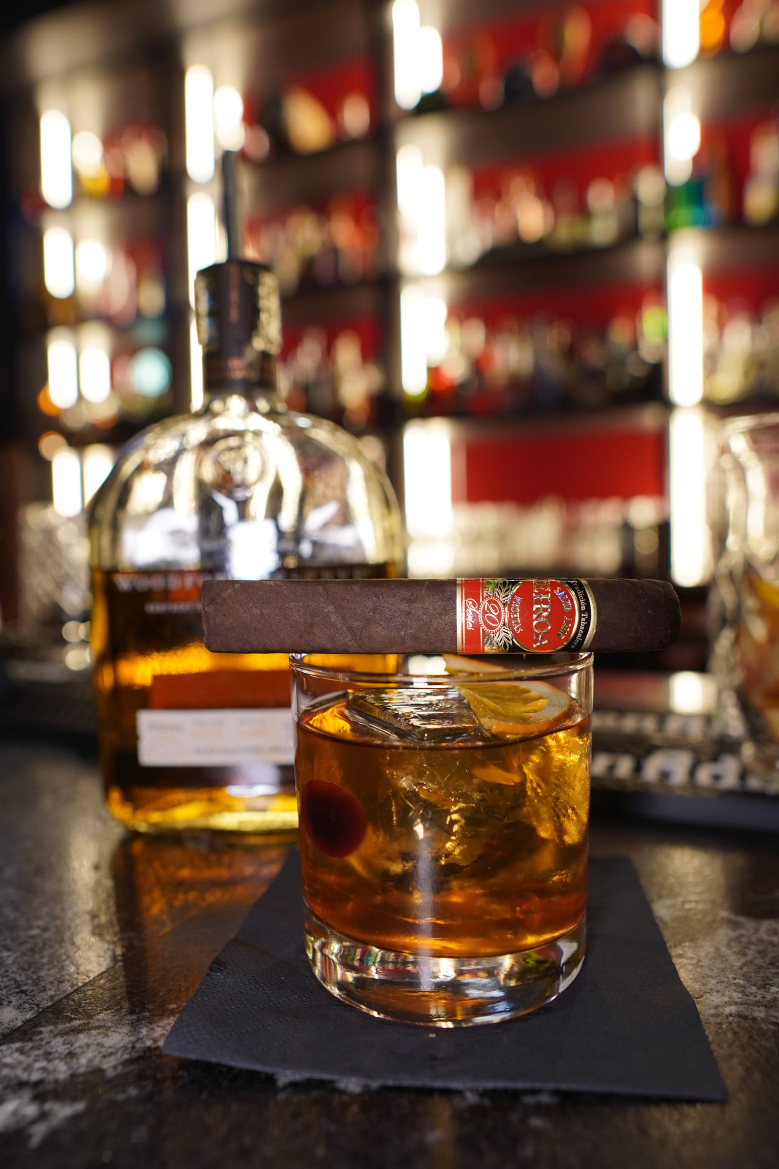 A whiskey paired with a cigar at Sabor Havana in Doral, Miami